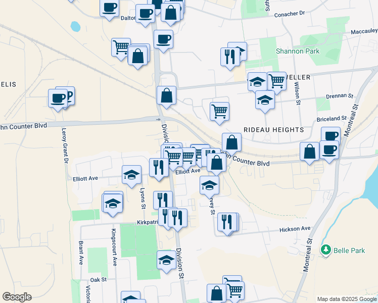 map of restaurants, bars, coffee shops, grocery stores, and more near 99 Day Street in Kingston