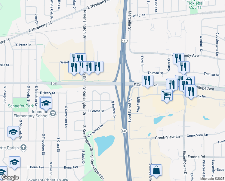 map of restaurants, bars, coffee shops, grocery stores, and more near 3412 East Canary Street in Appleton
