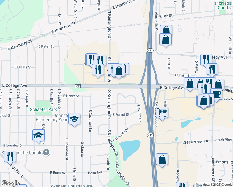 map of restaurants, bars, coffee shops, grocery stores, and more near 3208 East Canary Street in Appleton