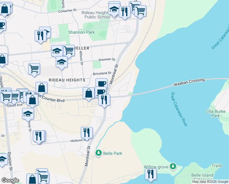 map of restaurants, bars, coffee shops, grocery stores, and more near in Kingston