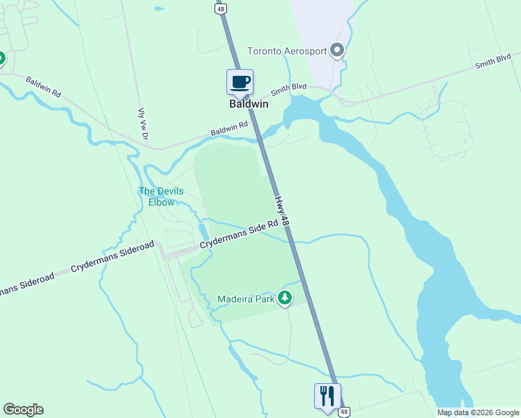 map of restaurants, bars, coffee shops, grocery stores, and more near 285 Crydermans Side Road in Baldwin