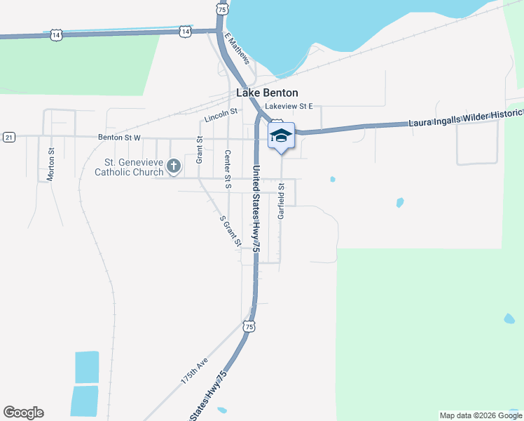 map of restaurants, bars, coffee shops, grocery stores, and more near 211 Fremont Street South in Lake Benton
