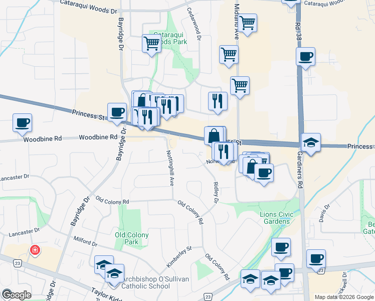 map of restaurants, bars, coffee shops, grocery stores, and more near 882 Winchester Lane in Kingston