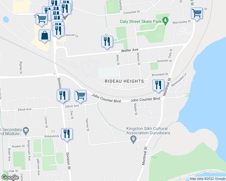 map of restaurants, bars, coffee shops, grocery stores, and more near 178 Briceland Street in Kingston