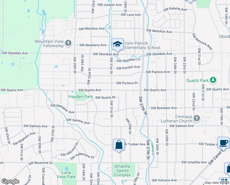 map of restaurants, bars, coffee shops, grocery stores, and more near 3114 Southwest Quartz Place in Redmond