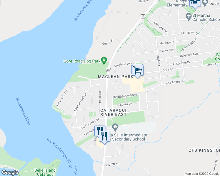 map of restaurants, bars, coffee shops, grocery stores, and more near 110 Fireside Court in Kingston
