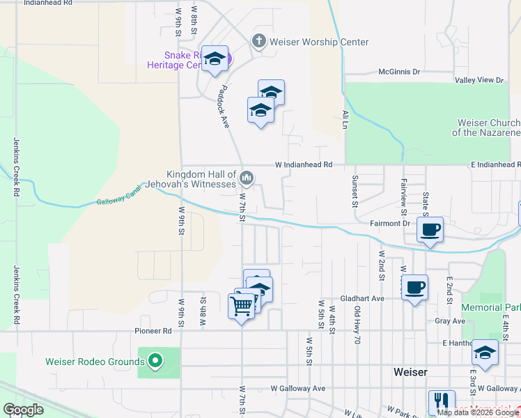 map of restaurants, bars, coffee shops, grocery stores, and more near 1574 West 7th Street in Weiser