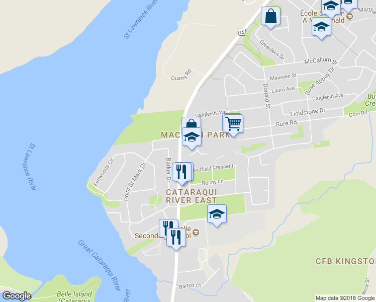 map of restaurants, bars, coffee shops, grocery stores, and more near 116 Fireside Court in Kingston