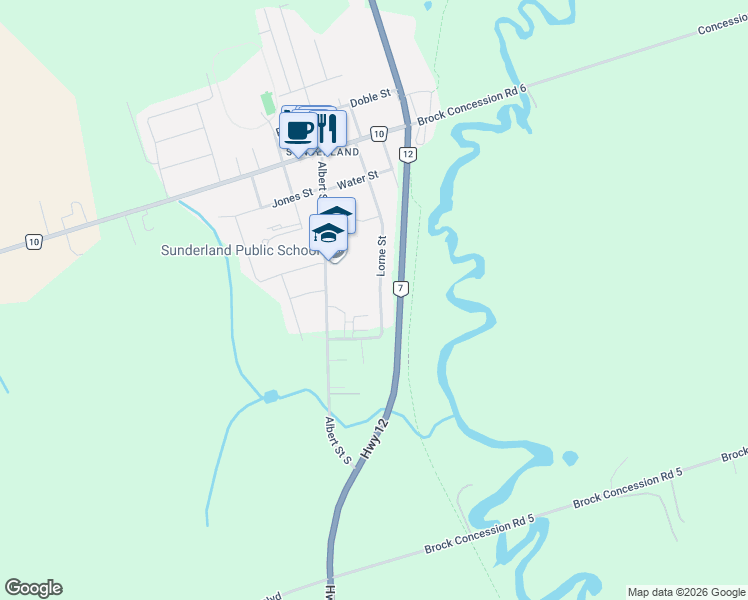 map of restaurants, bars, coffee shops, grocery stores, and more near 80 Lorne Street in Brock