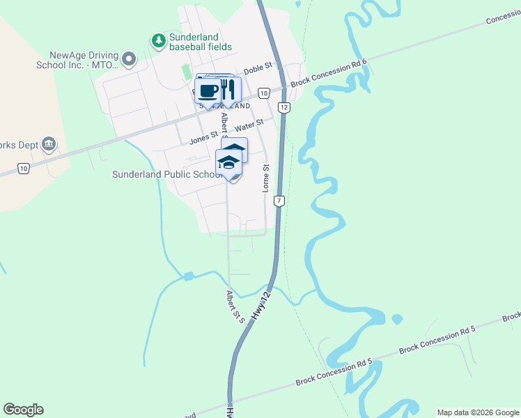 map of restaurants, bars, coffee shops, grocery stores, and more near 80 Lorne Street in Brock