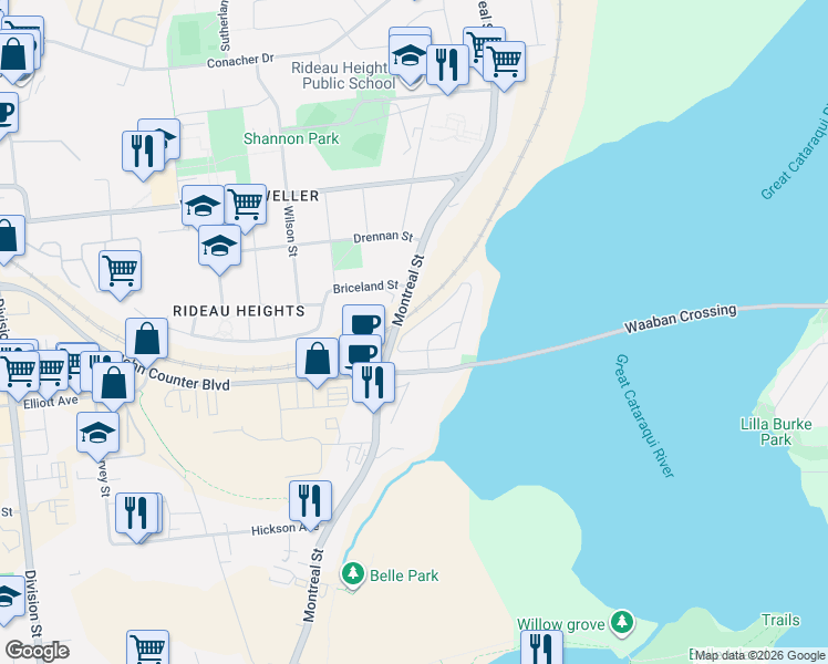 map of restaurants, bars, coffee shops, grocery stores, and more near 831 Newmarket Lane in Kingston