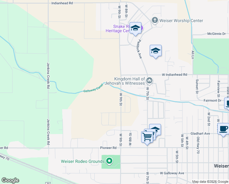 map of restaurants, bars, coffee shops, grocery stores, and more near 1725 West 9th Street in Weiser