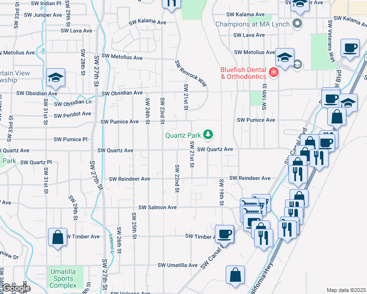 map of restaurants, bars, coffee shops, grocery stores, and more near 1809 Southwest 21st Street in Redmond