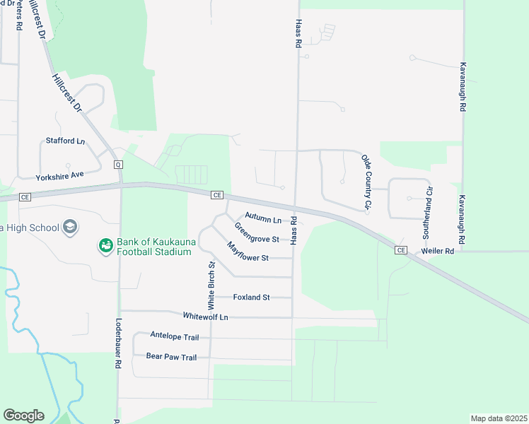 map of restaurants, bars, coffee shops, grocery stores, and more near 2030 Autumn Lane in Kaukauna