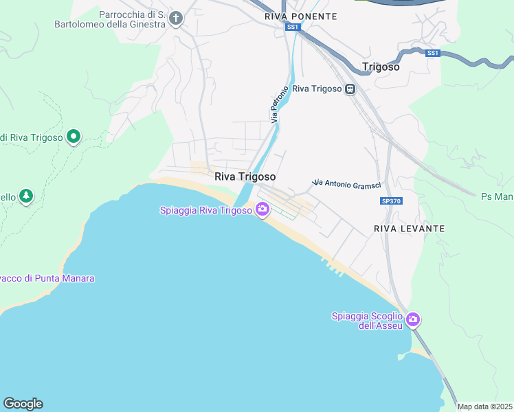 map of restaurants, bars, coffee shops, grocery stores, and more near 20 Via Cristoforo Colombo in Casarza Ligure