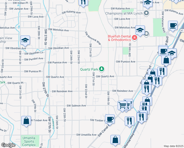 map of restaurants, bars, coffee shops, grocery stores, and more near 1809 Southwest 21st Street in Redmond