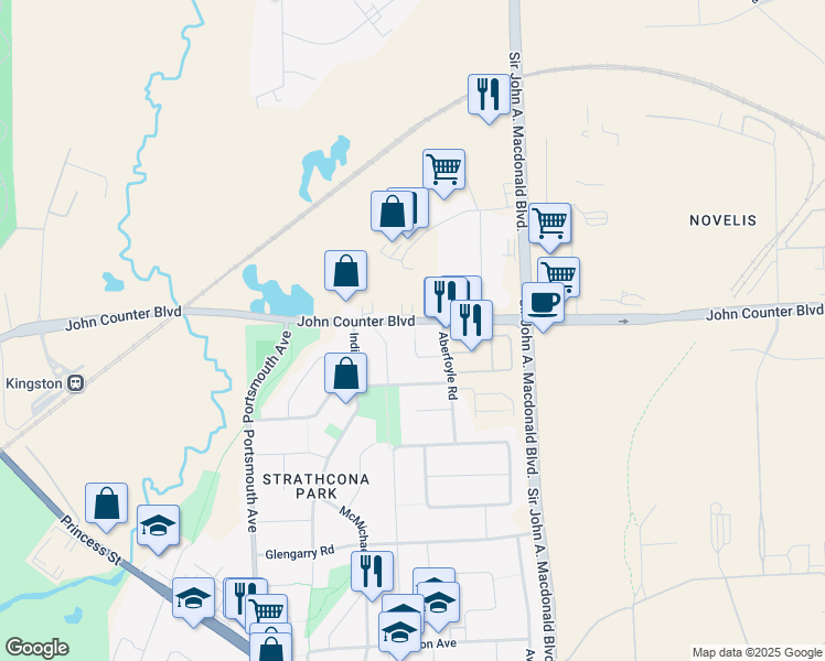 map of restaurants, bars, coffee shops, grocery stores, and more near in Kingston