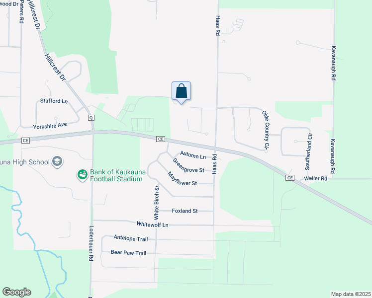 map of restaurants, bars, coffee shops, grocery stores, and more near 2030 Autumn Lane in Kaukauna