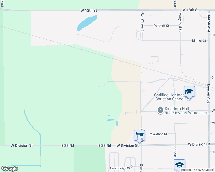 map of restaurants, bars, coffee shops, grocery stores, and more near 5598 Judy Street in Cadillac