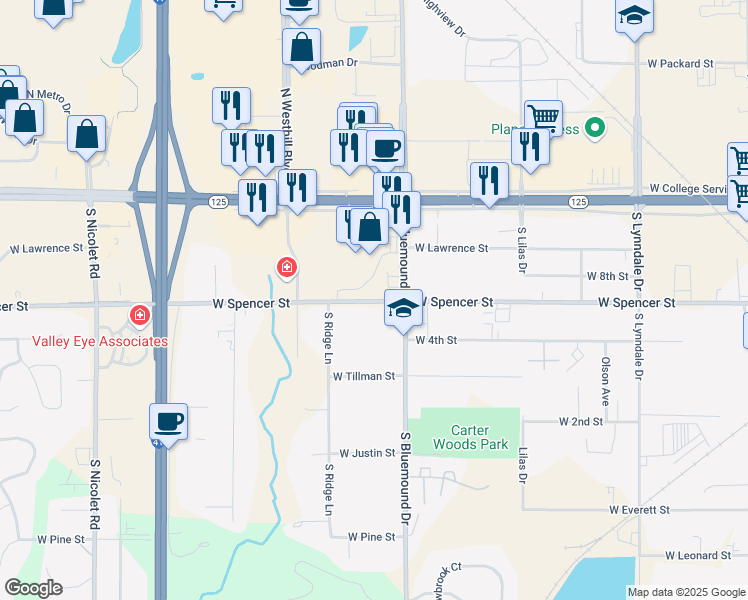 map of restaurants, bars, coffee shops, grocery stores, and more near in Outagamie County