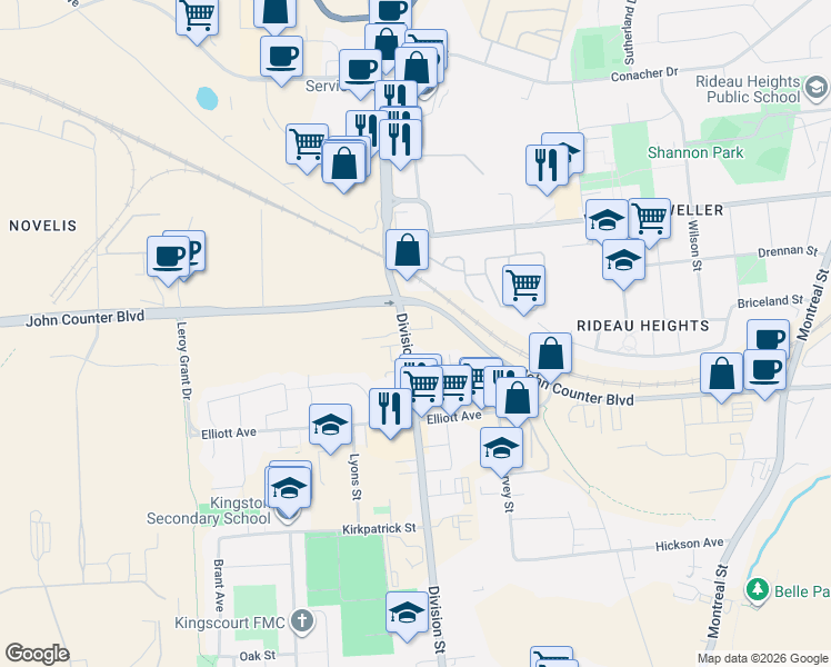 map of restaurants, bars, coffee shops, grocery stores, and more near 951 Division Street in Kingston