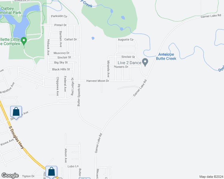 map of restaurants, bars, coffee shops, grocery stores, and more near 3750 Garner Lake Road in Gillette