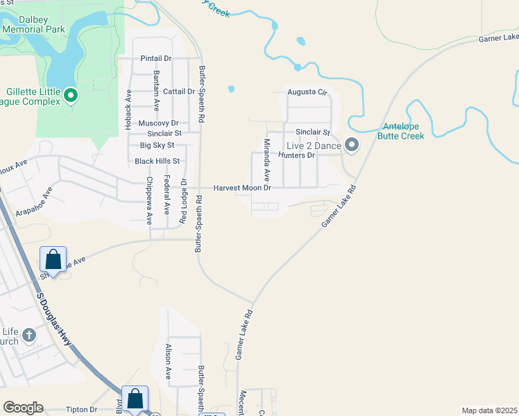 map of restaurants, bars, coffee shops, grocery stores, and more near 3905 Ariel Avenue in Gillette