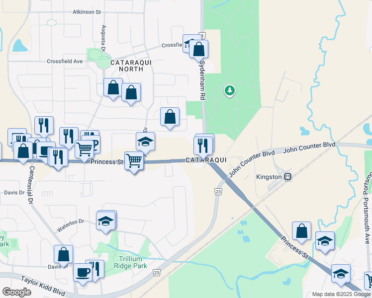 map of restaurants, bars, coffee shops, grocery stores, and more near 2274 Princess Street in Kingston