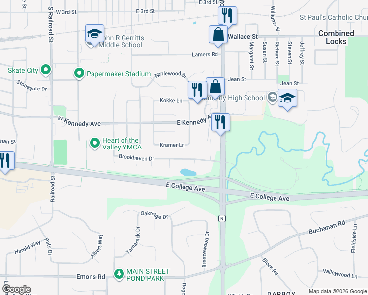 map of restaurants, bars, coffee shops, grocery stores, and more near 707 Kramer Lane in Kimberly