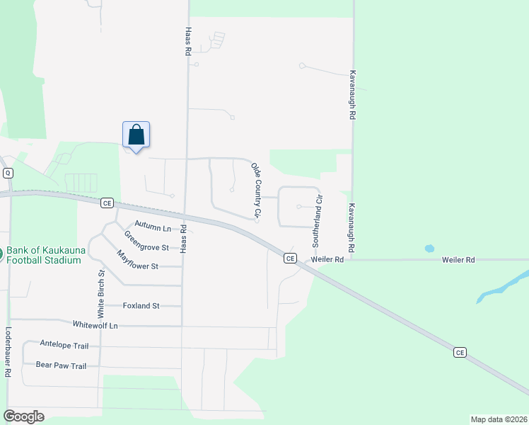 map of restaurants, bars, coffee shops, grocery stores, and more near 2138 Olde Country Cir in Kaukauna