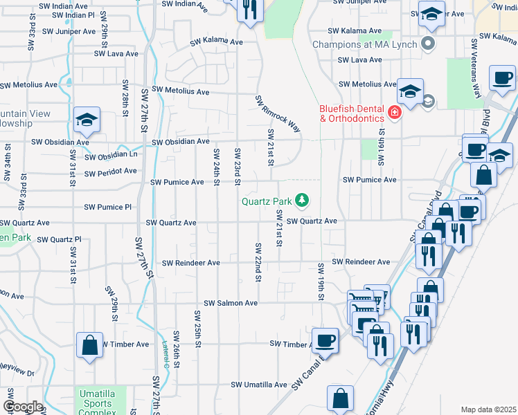 map of restaurants, bars, coffee shops, grocery stores, and more near 1809 Southwest 21st Street in Redmond