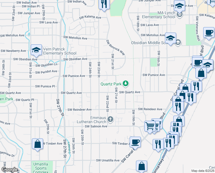 map of restaurants, bars, coffee shops, grocery stores, and more near 1809 Southwest 21st Street in Redmond