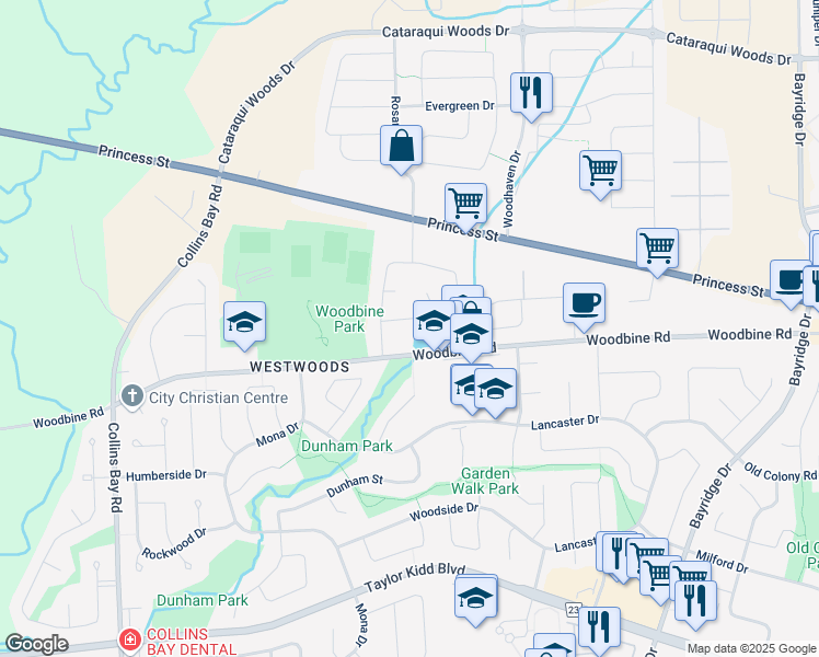 map of restaurants, bars, coffee shops, grocery stores, and more near 1235 Katharine Crescent in Kingston