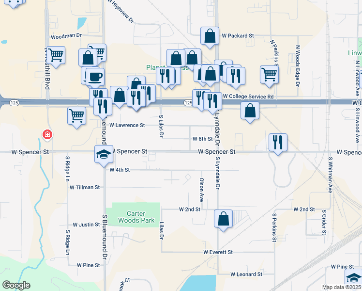 map of restaurants, bars, coffee shops, grocery stores, and more near 2720 W Spencer St in Appleton