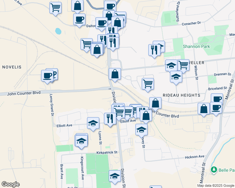map of restaurants, bars, coffee shops, grocery stores, and more near 959 Division Street in Kingston