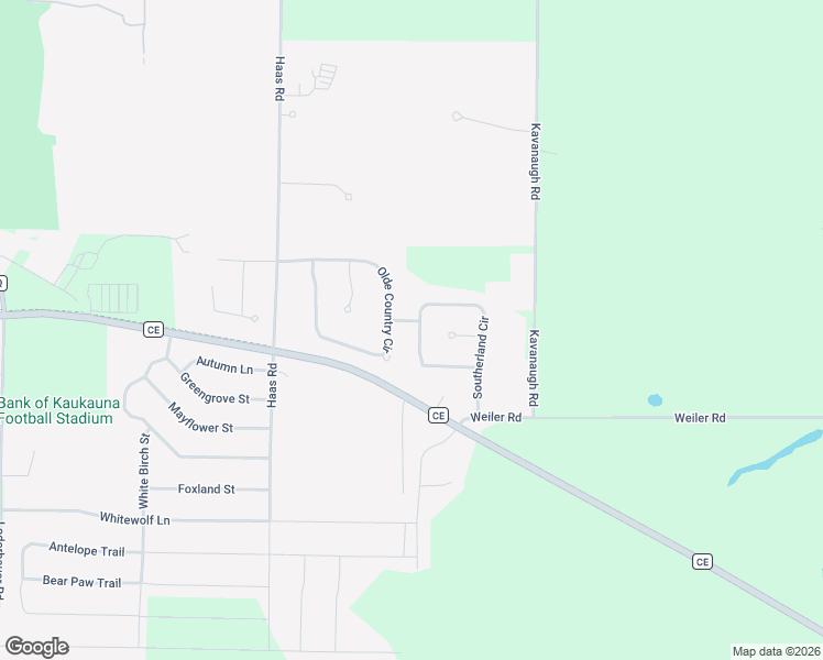 map of restaurants, bars, coffee shops, grocery stores, and more near 2138 Olde Country Circle in Kaukauna