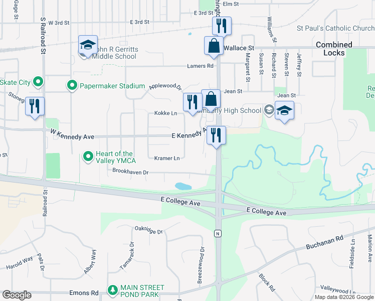 map of restaurants, bars, coffee shops, grocery stores, and more near 707 Kramer Lane in Kimberly