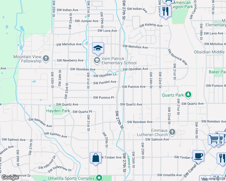 map of restaurants, bars, coffee shops, grocery stores, and more near 2844 Southwest Pumice Place in Redmond