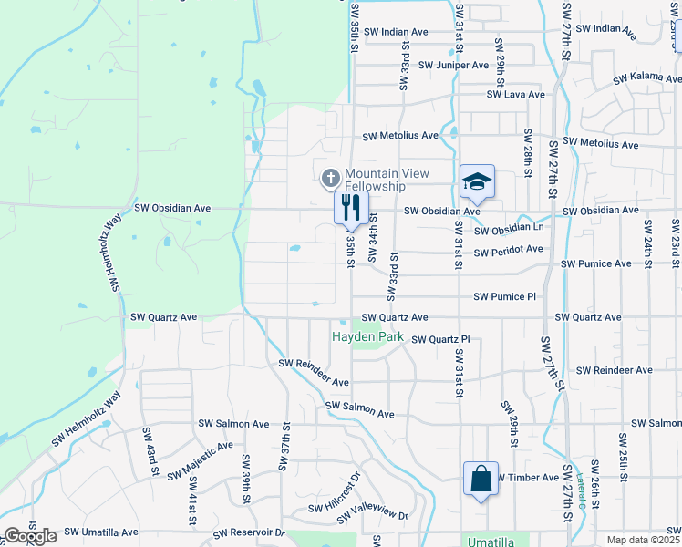 map of restaurants, bars, coffee shops, grocery stores, and more near 3539 Southwest Pumice Avenue in Redmond