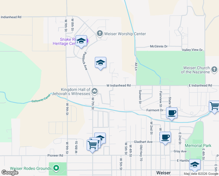 map of restaurants, bars, coffee shops, grocery stores, and more near 600 West Indianhead Road in Weiser