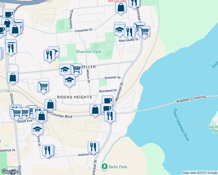 map of restaurants, bars, coffee shops, grocery stores, and more near 25 Briceland Street in Kingston