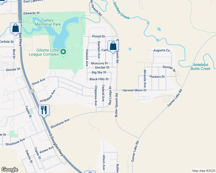 map of restaurants, bars, coffee shops, grocery stores, and more near 3701-3799 Red Lodge Dr in Gillette