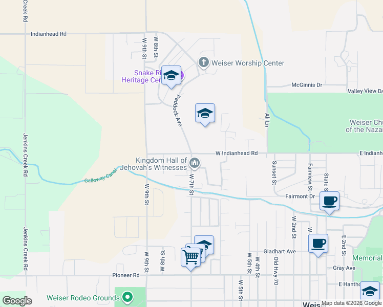 map of restaurants, bars, coffee shops, grocery stores, and more near 2100 Paddock Avenue in Weiser