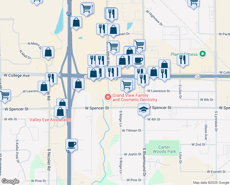 map of restaurants, bars, coffee shops, grocery stores, and more near 315 South Kools Street in Appleton