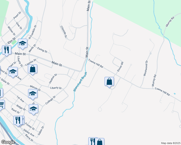 map of restaurants, bars, coffee shops, grocery stores, and more near 48 Coolidge Street in Montpelier