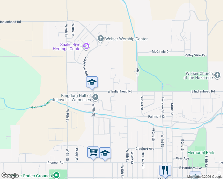 map of restaurants, bars, coffee shops, grocery stores, and more near 600 West Indianhead Road in Weiser