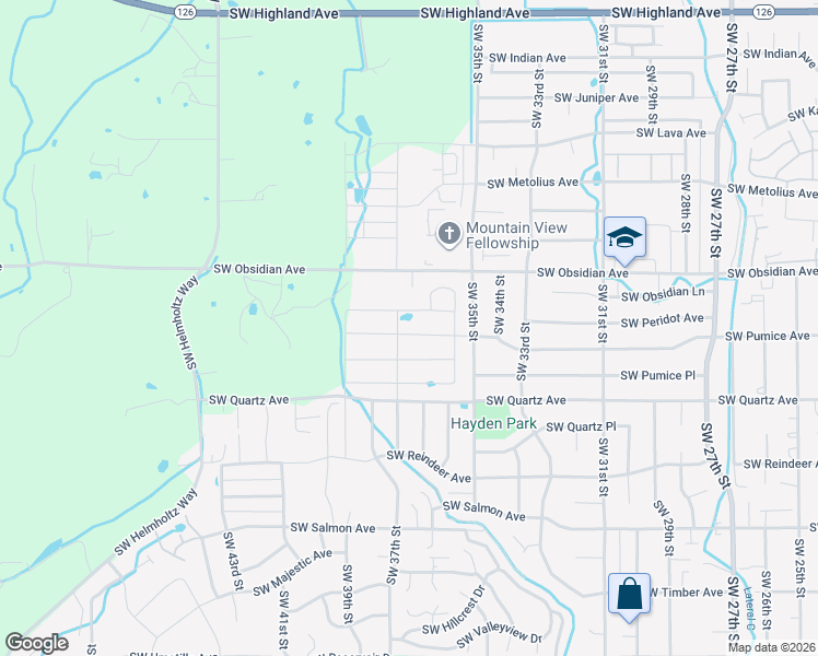 map of restaurants, bars, coffee shops, grocery stores, and more near 3521 Southwest Pumice Avenue in Redmond