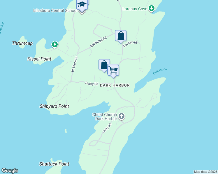 map of restaurants, bars, coffee shops, grocery stores, and more near 108 Derby Road in Islesboro