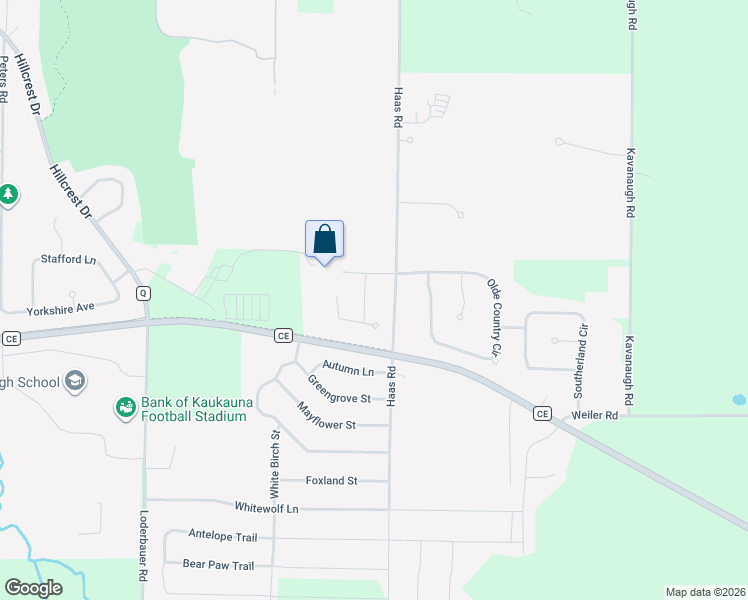 map of restaurants, bars, coffee shops, grocery stores, and more near 2450 Manchester Dr in Kaukauna