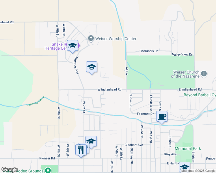 map of restaurants, bars, coffee shops, grocery stores, and more near 590 West Indianhead Road in Weiser